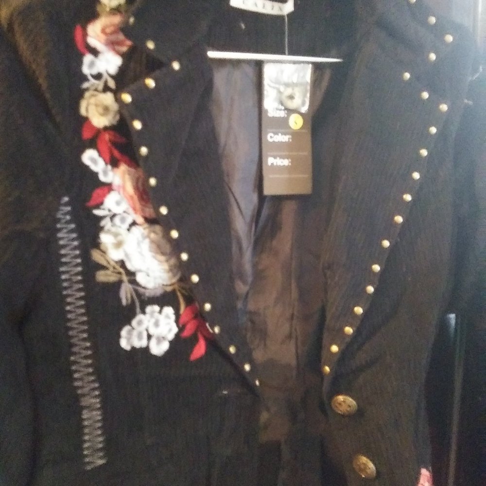 Brown Funky Embroidered Corduroy Blazer